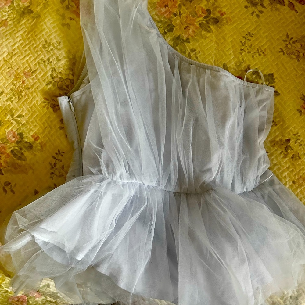 Express one shoulder tulle blouse